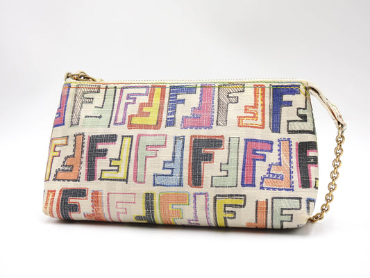 FENDI Zucca Chain Bag Pochette Accessories Pouch PVC White 8BR592