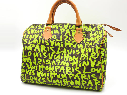 LOUIS VUITTON Monogram Graffiti Speedy 30 Boston Hand Bag Green M93706
