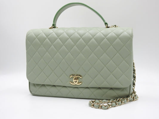 CHANEL CC Matelasse Top Handle 2way Chain Shoulder Hand Bag Lambskin Green