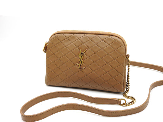 SAINT LAURENT PARIS Gaby Chain Pouch Shoulder Bag Leather Brown 733667