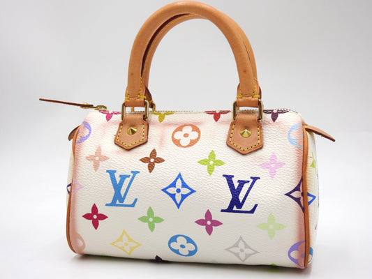 LOUIS VUITTON Monogram Mini Speedy Hand Bag Multicolor Bron White M92645