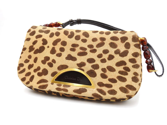 Christian Dior Malice Pearl Shoulder Bag Leather Leopard Brown Gold