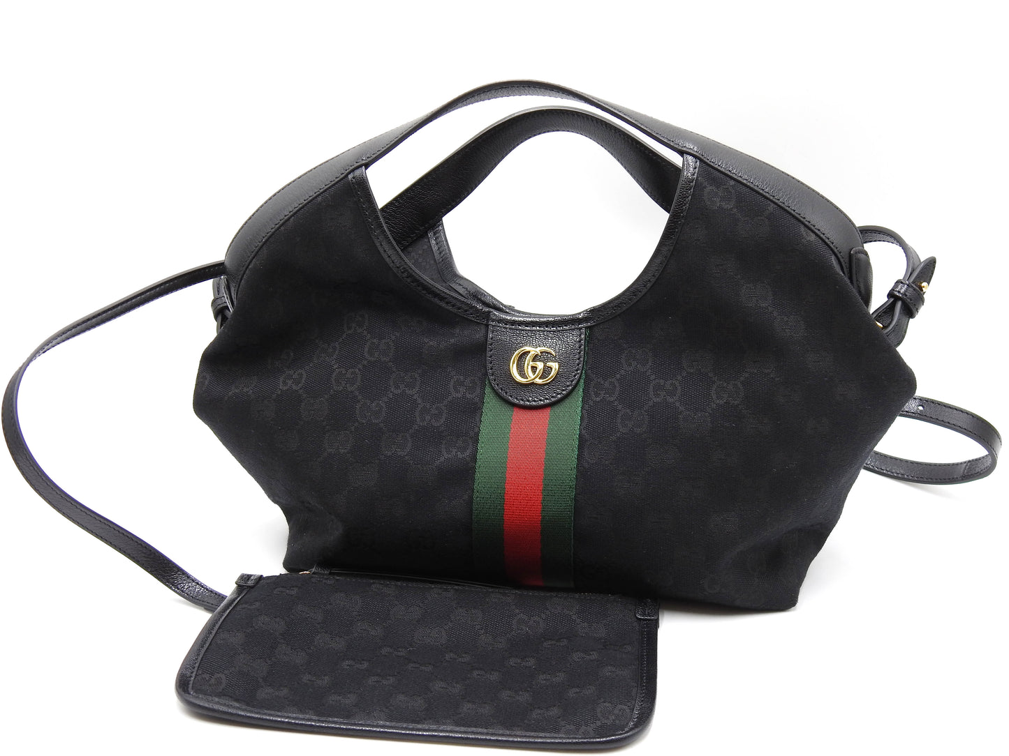 GUCCI GG Canvas Giglio Small Hobo Tote Shoulder Bag Black Green Red 860845