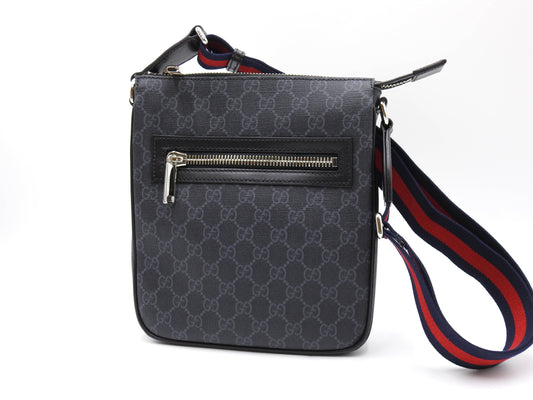 GUCCI GG Supreme Small Messenger Shoulder Bag PVC Leather Black 792082