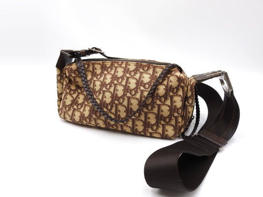 Christian Dior Trotter Flight Crossbody Shoulder Bag Canvas Leather Brown