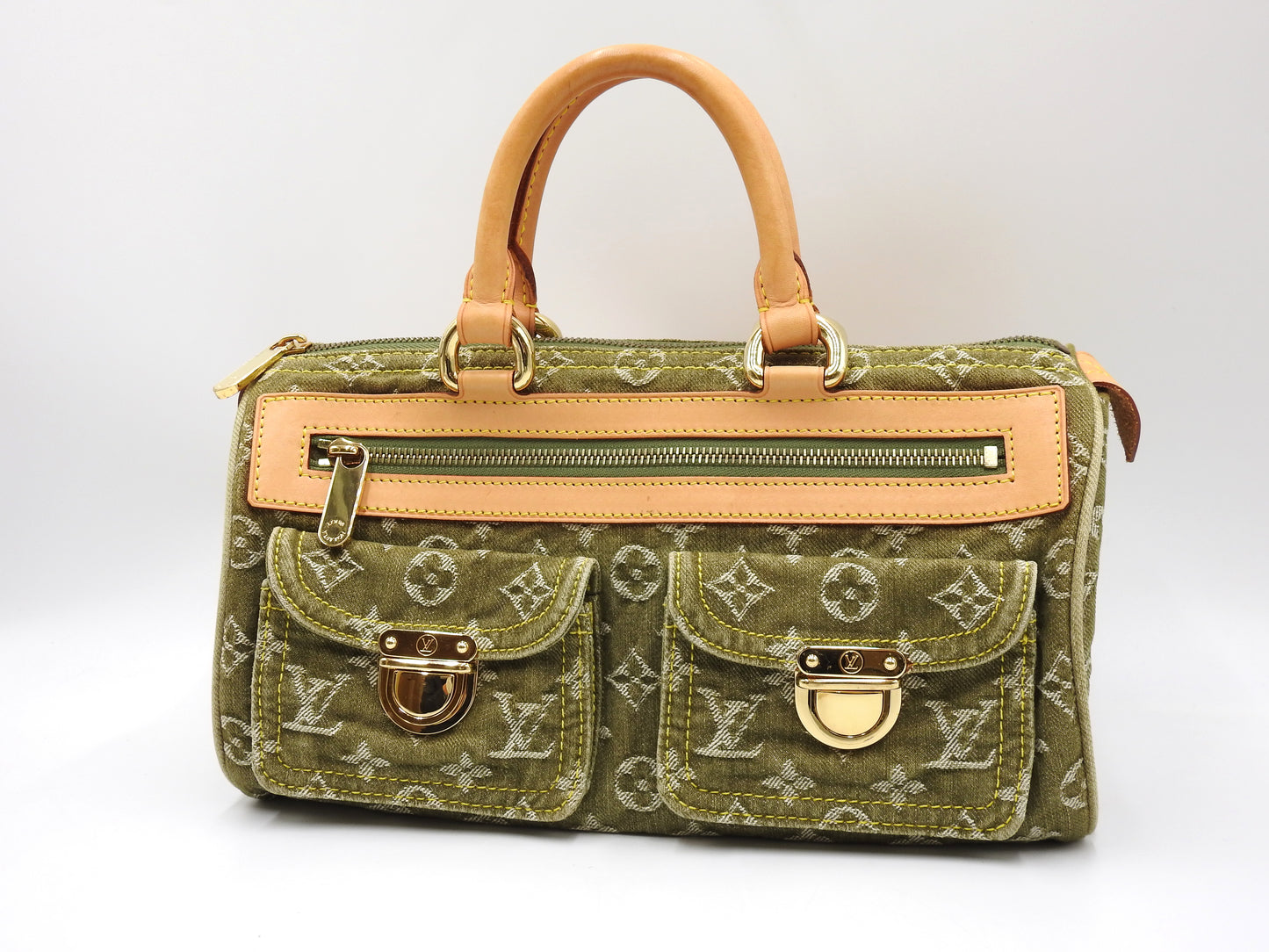 LOUIS VUITTON Monogram Denim Neo Speedy Hand Bag Boston Bag Khaki M95215