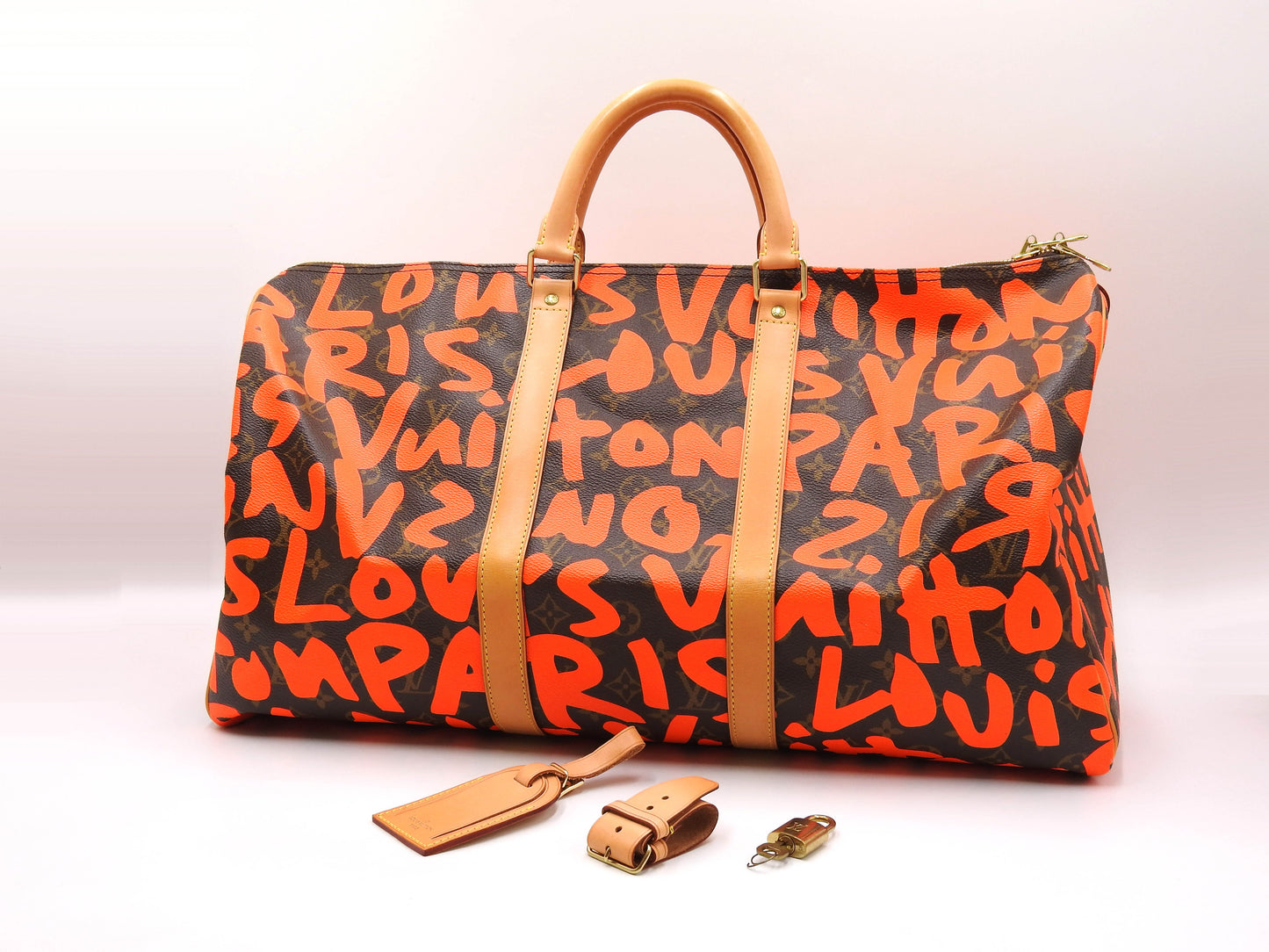 LOUIS VUITTON Monogram Graffiti Keepall 50 Boston Travel Bag Orange M93699