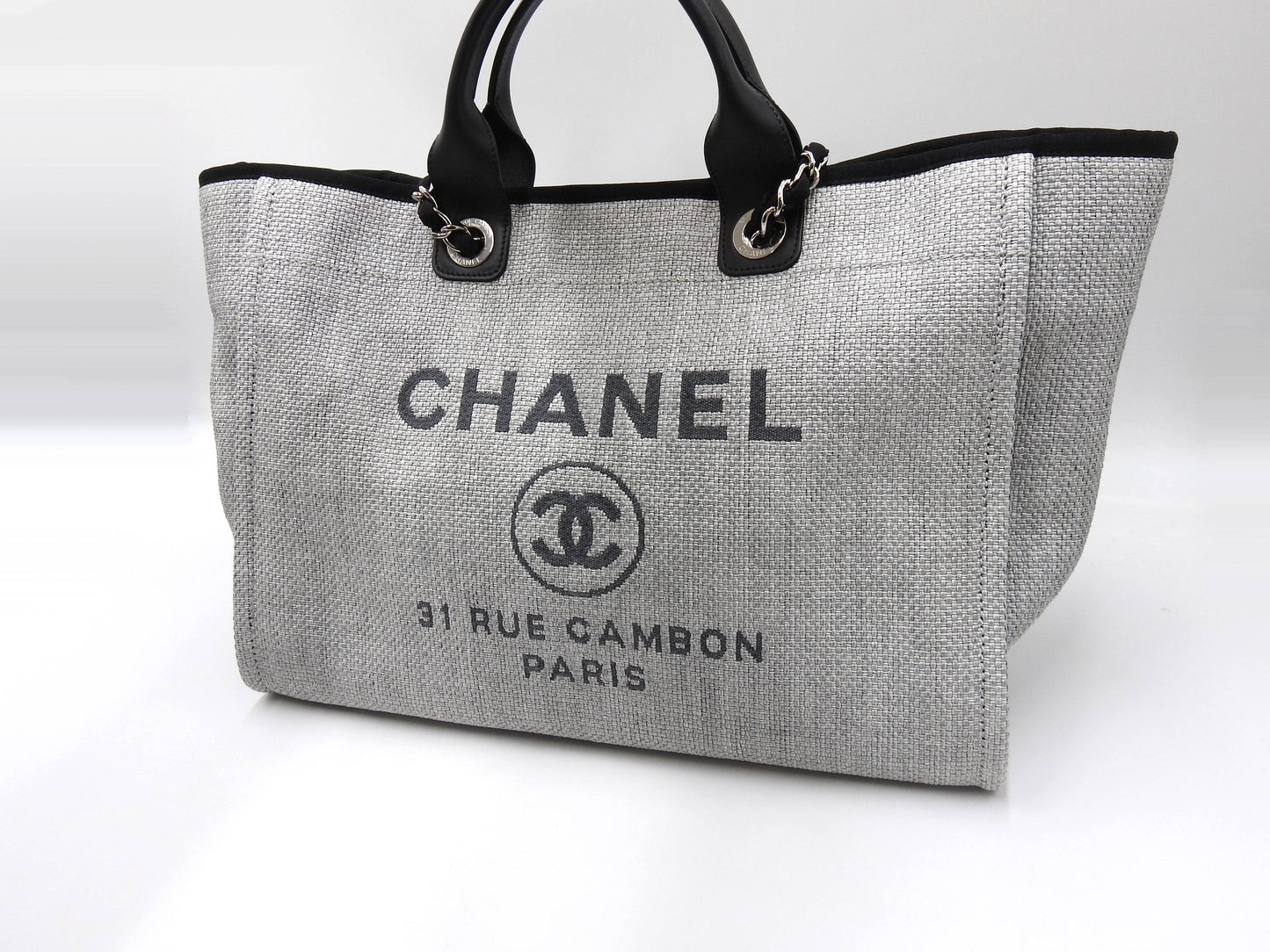 Chanel Deauville Large 2way Chain Shoulder Tote Bag Straw Canvas A66941