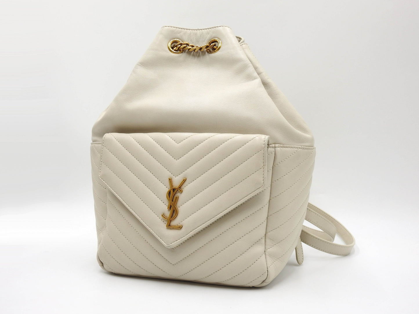 SAINT LAURENT PARIS Joe Chain Backpack Bag Lambskin Leather White 672609