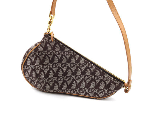 Christian Dior Trotter Saddle Pouch Shoulder Hand Bag Canvas Leather Brown