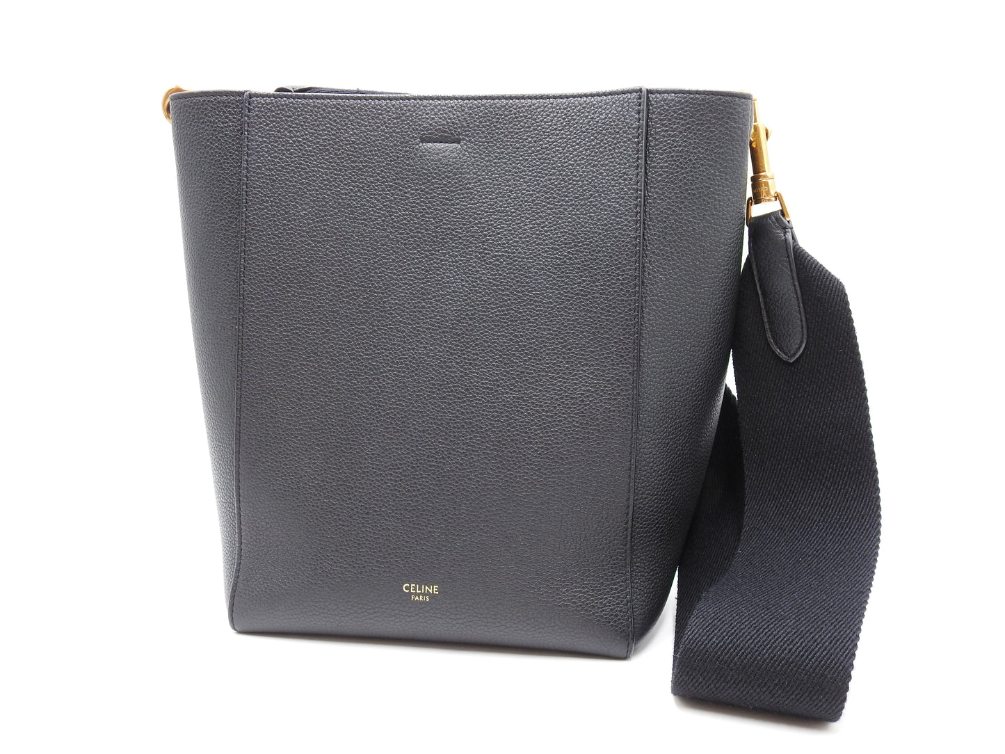 CELINE Small Sangle Bucket Shoulder Bag Soft Grained Calfskin Black