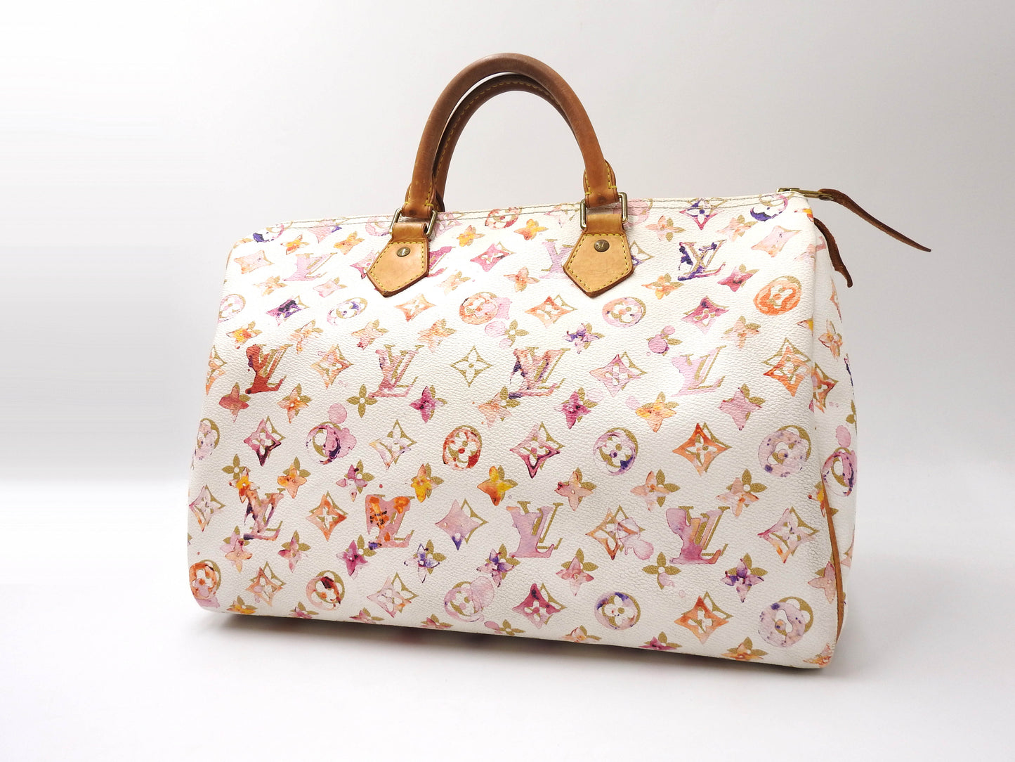 LOUIS VUITTON Watercolor Monogram Speedy 35 White Boston Hand Bag M95752