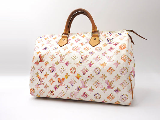LOUIS VUITTON Watercolor Monogram Speedy 35 White Boston Hand Bag M95752