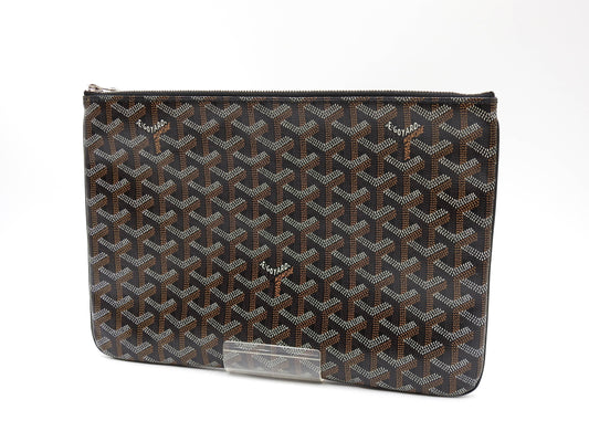 GOYARD POCHETTE SENAT MM Herringbone Clutch Bag Second Bag PVC Black