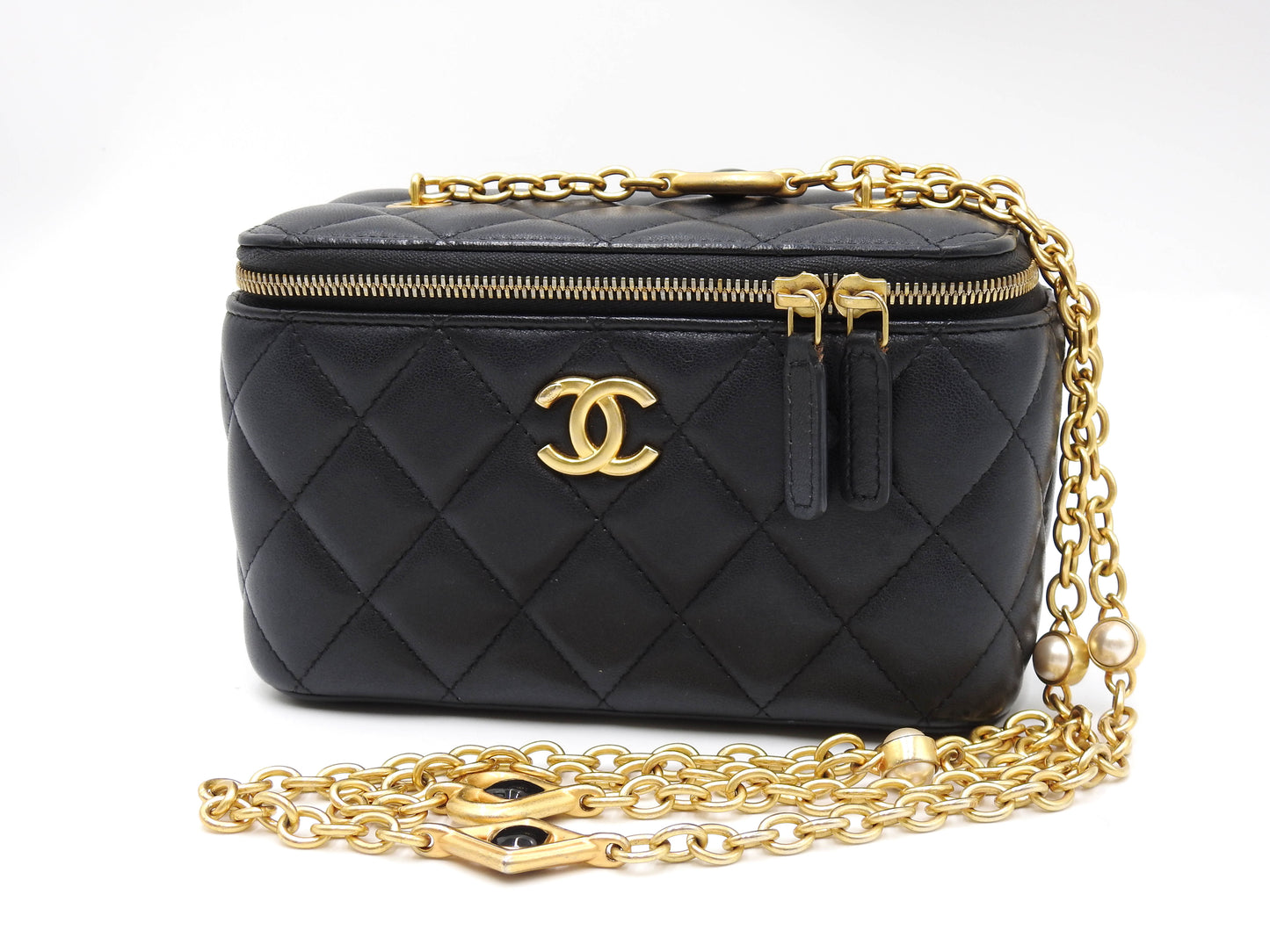 CHANEL CC Matelasse Chain Vanity Bag Shoulder Bag Lambskin Black Gold