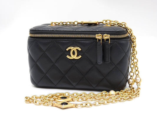 CHANEL CC Matelasse Chain Vanity Bag Shoulder Bag Lambskin Black Gold