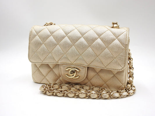CHANEL Matelasse Mini Rectangular Flap Chain Shoulder Bag Lambskin Gold