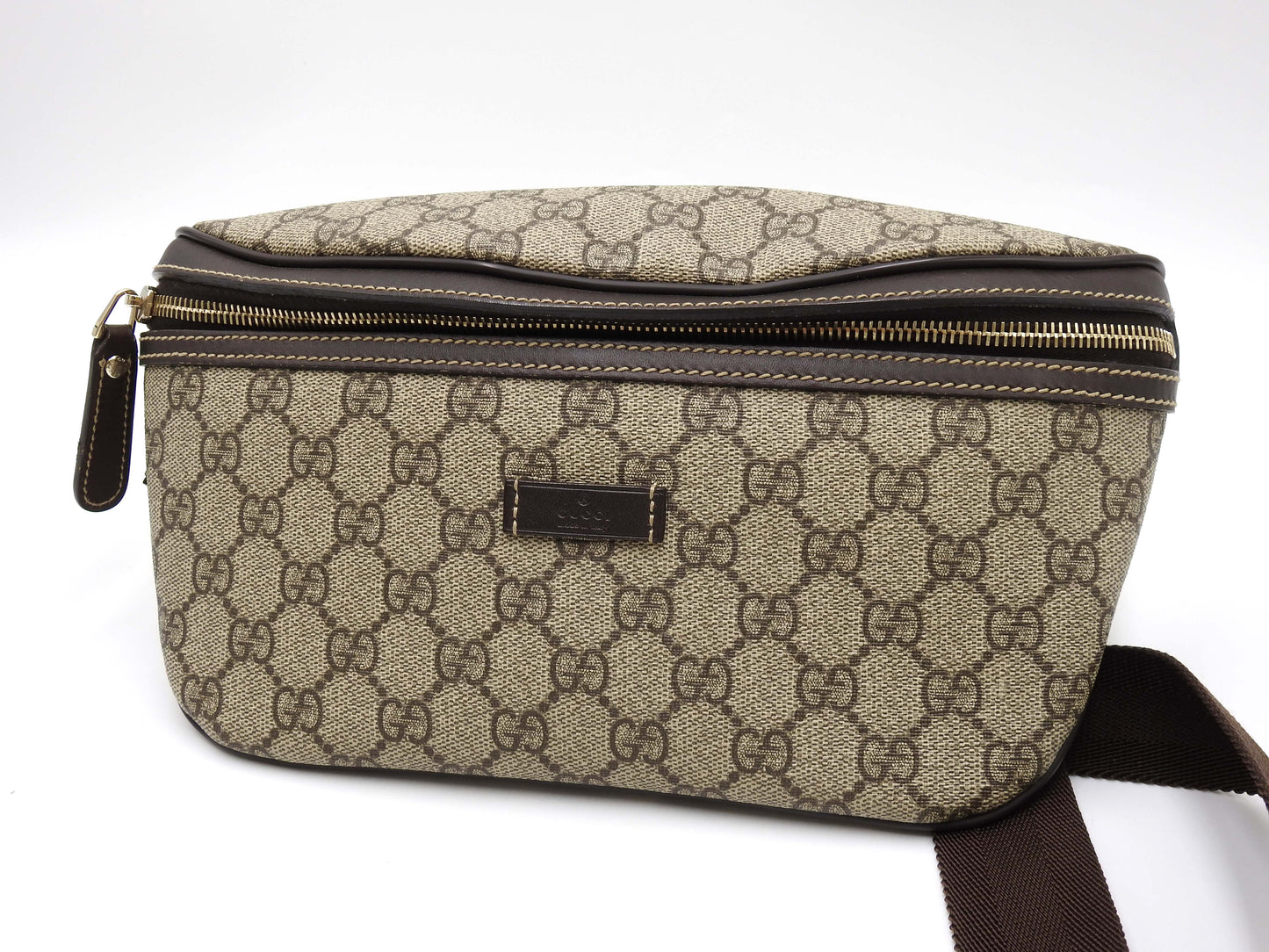 GUCCI GG Supreme Waist Body Belt Bag PVC Leather Beige Brown 23326