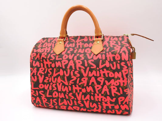 LOUIS VUITTON Monogram Graffiti Speedy 30 Hand Bag Boston Bag M93704 Pink