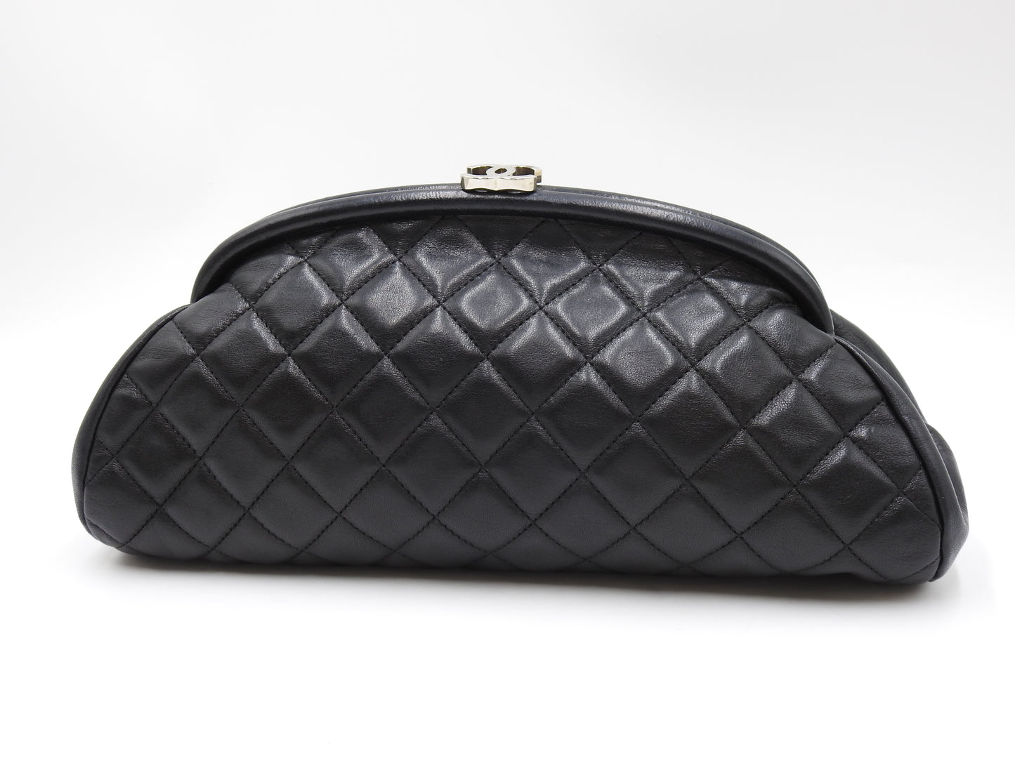 CHANEL Timeless CC Matelasse Clutch Second Bag Lambskin Black Silver