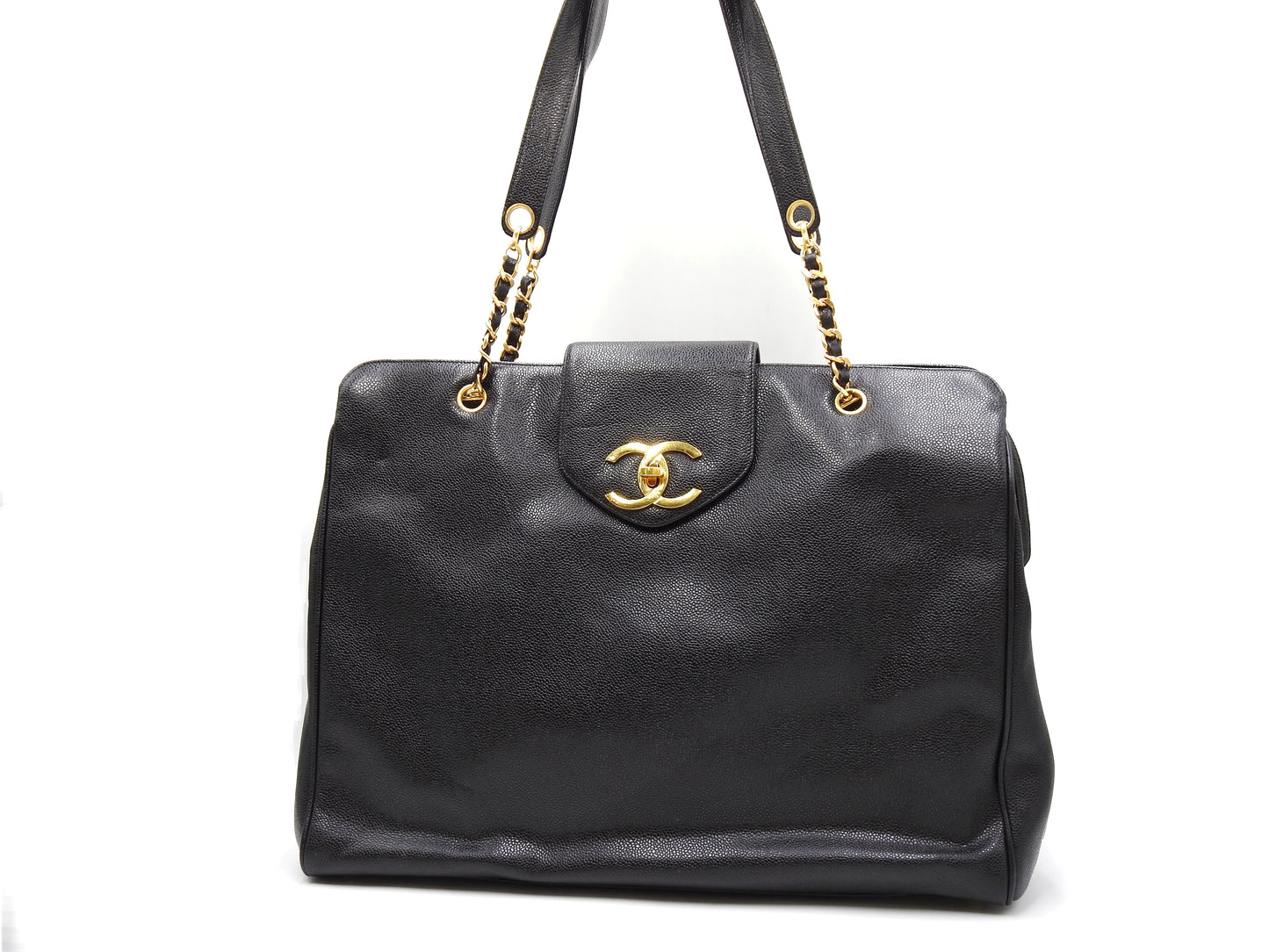 CHANEL Vintage Super Model Chain Shoulder Bag Tote Bag Caviarskin Black