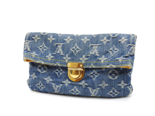 LOUIS VUITTON Monogram Denim Pochette Pratt Clutch Second Bag M95007