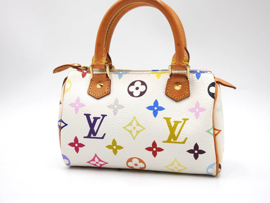 LOUIS VUITTON Monogram Mini Speedy Hand Bag Multicolor Bron White M92645
