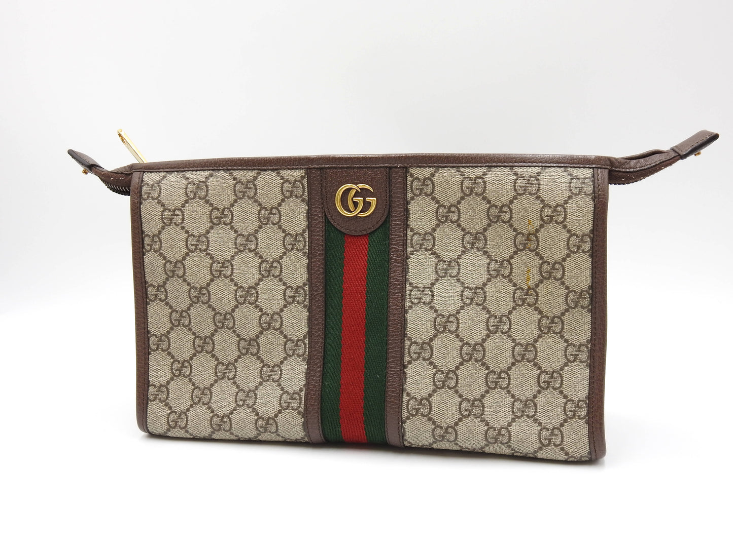 GUCCI Ophidia Web GG Supreme Toiletry Pouch Clutch Bag Beige Brown 598234