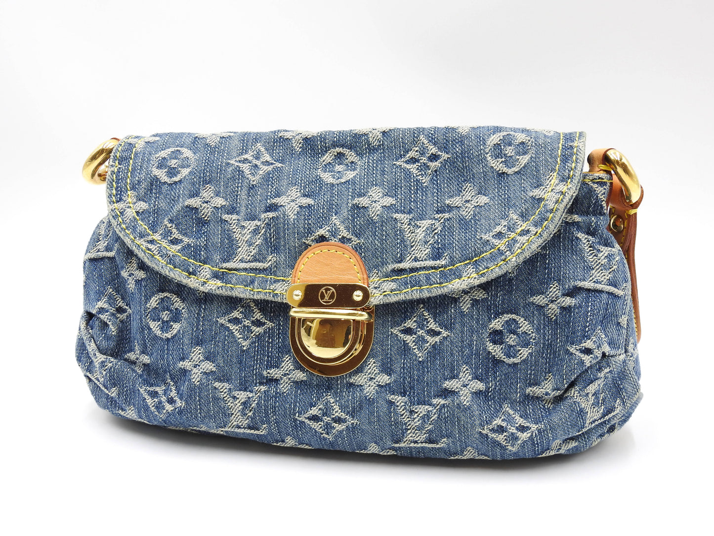 LOUIS VUITTON Mini Pleaty Monogram Denim Shoulder Hand Bag Blue M95050