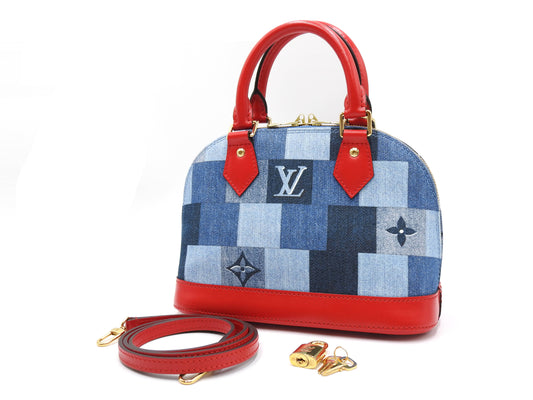 LOUIS VUITTON Monogram Denim Alma BB Shoulder Hand Bag Blue Red M45042