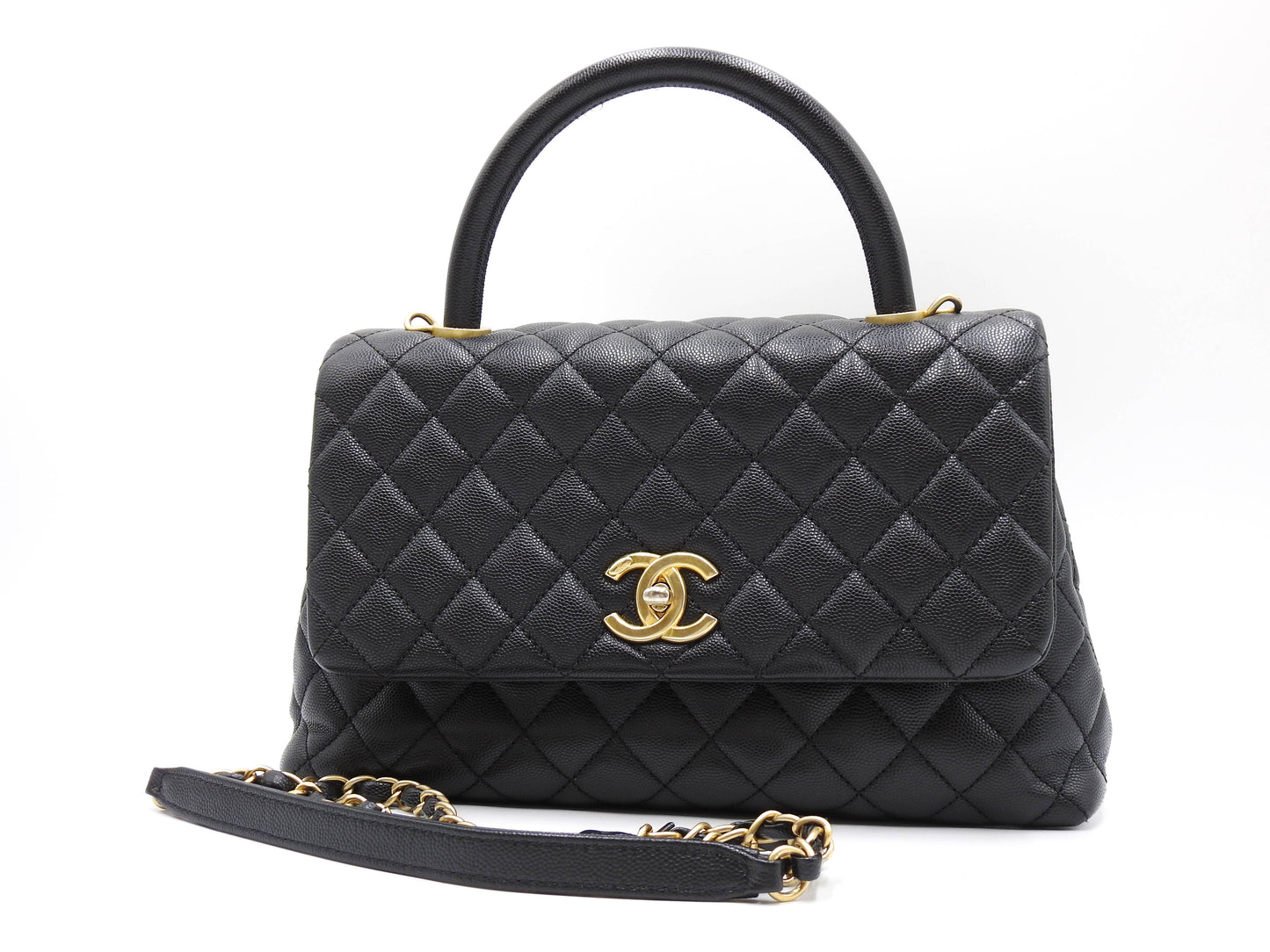CHANEL CC Matelasse Coco Handle Hand Shoulder Bag Caviarskin Black A92991