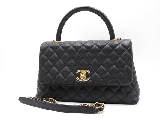 CHANEL CC Matelasse Coco Handle Hand Shoulder Bag Caviarskin Black A92991