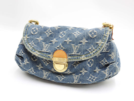 LOUIS VUITTON Mini Pleaty Monogram Denim Shoulder Hand Bag Blue M95050