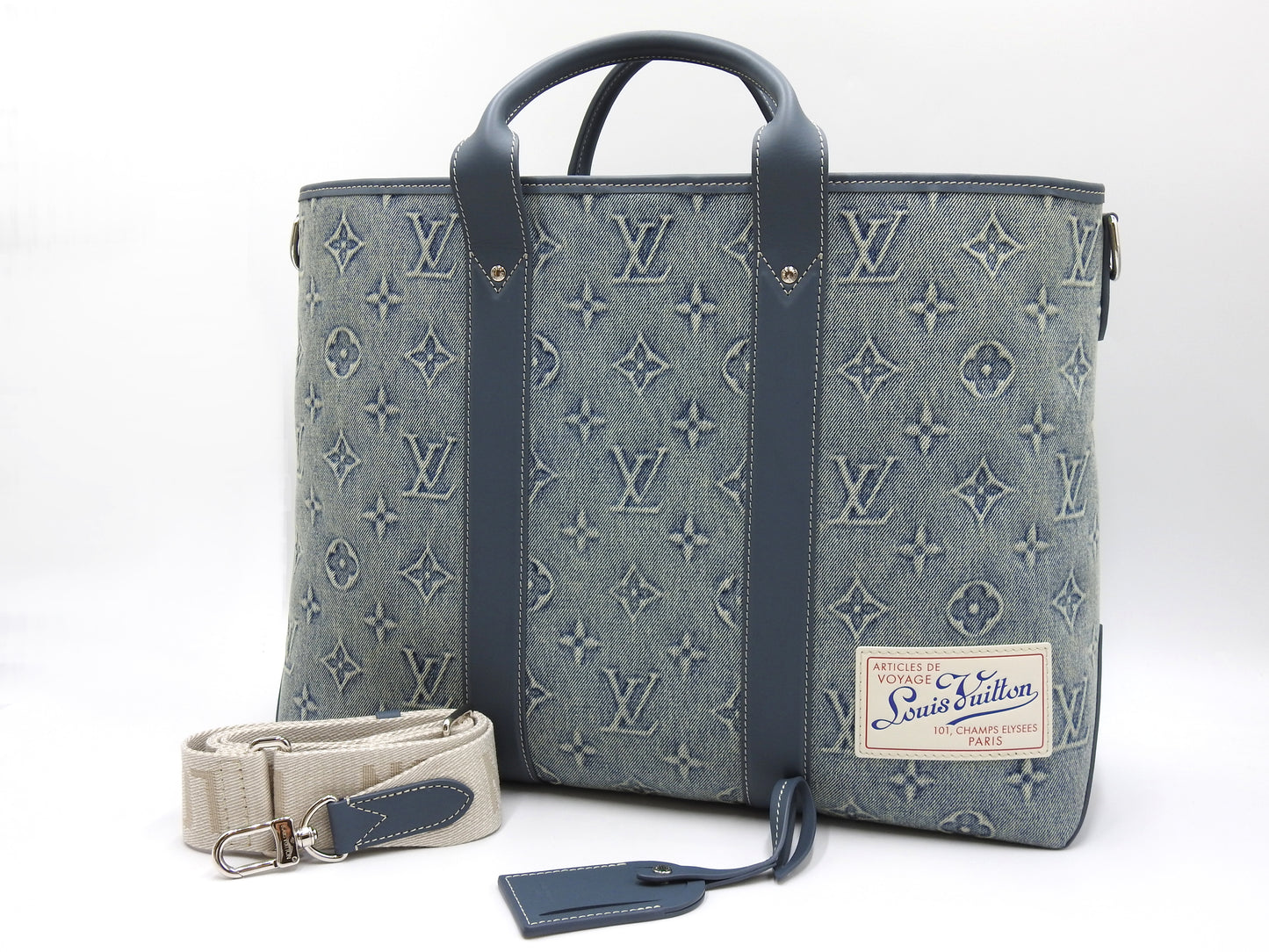 LOUIS VUITTON Monogram Denim Weekend NM Shoulder Tote Bag Canvas M22537