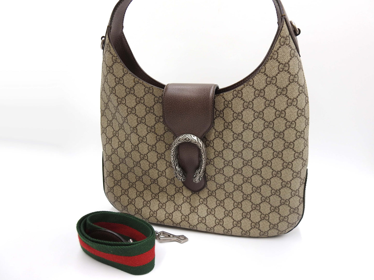 GUCCI Dionysus GG Supreme Medium Hobo Shoulder Bag PVC Beige Brown 446687