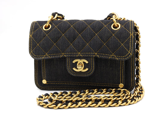 Chanel CC Mini Matelasse Denim Double You Flap Shoulder Hand Bag AS4051