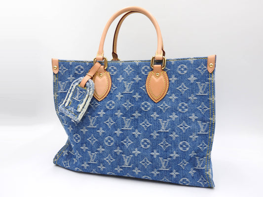 LOUIS VUITTON LV Remix Monogram Denim OnTheGo MM Shoulder Tote Bag M46871
