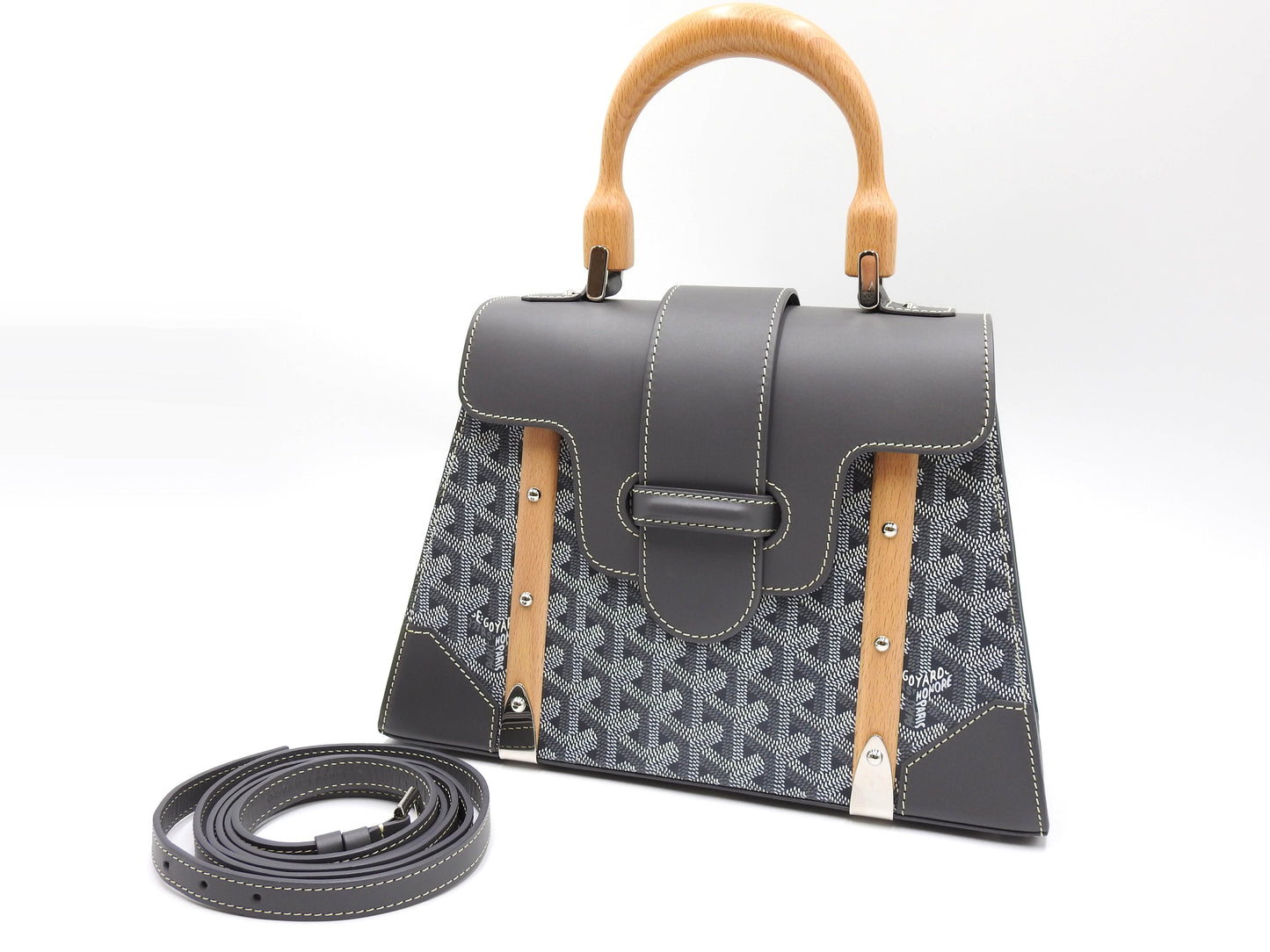 GOYARD Goyardine Saigon PM 2way Shoulder Hand Bag PVC Leather Wood Gray