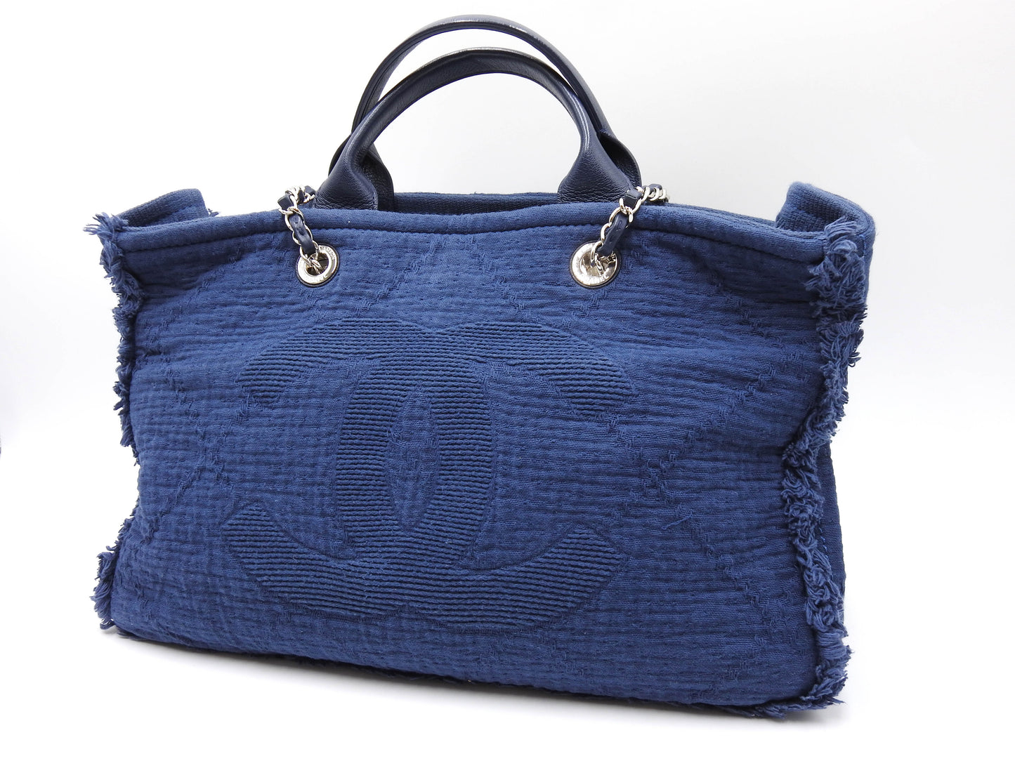 CHANEL Double Face Large Shopping Tote Shoulder Bag Canvas Navy A57180