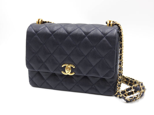 CHANEL Coco First Matelasse Flap Chain Shoulder Bag Caviarskin Navy AS3580