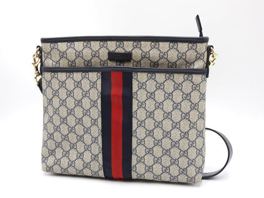 GUCCI GG Supreme Web Sherry Messenger Shoulder Bag Beige Navy Red 388926