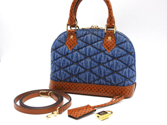 LOUIS VUITTON Maltage Alma BB Hand Shoulder Bag Denim Blue Brown M55048