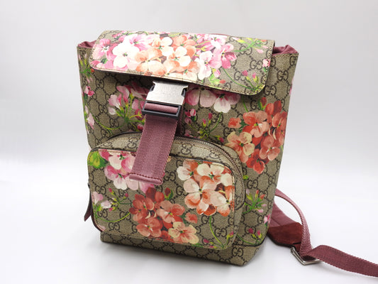 GUCCI GG Blooms Supreme Backpack Bag PVC Leather Pink Beige Red 410544