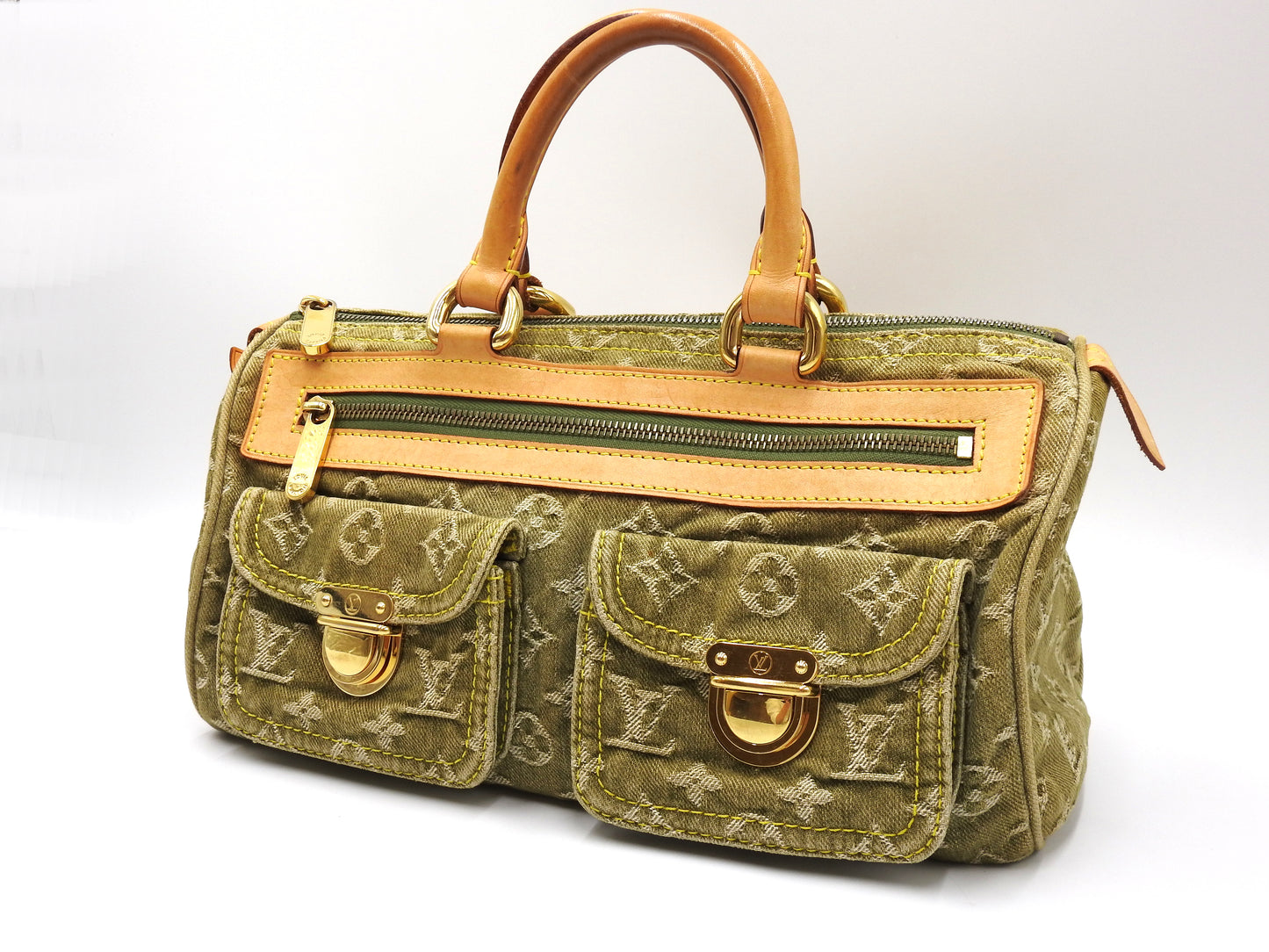 LOUIS VUITTON Monogram Denim Neo Speedy Hand Bag Boston Bag Khaki M95215