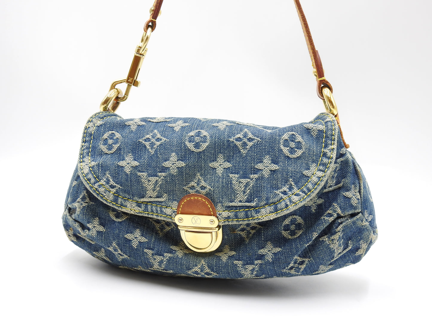 LOUIS VUITTON Mini Pleaty Monogram Denim Shoulder Hand Bag Blue M95050