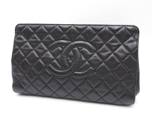 CHANEL Timeless Matelasse CC Clutch Bag Second Bag Caviarskin Black