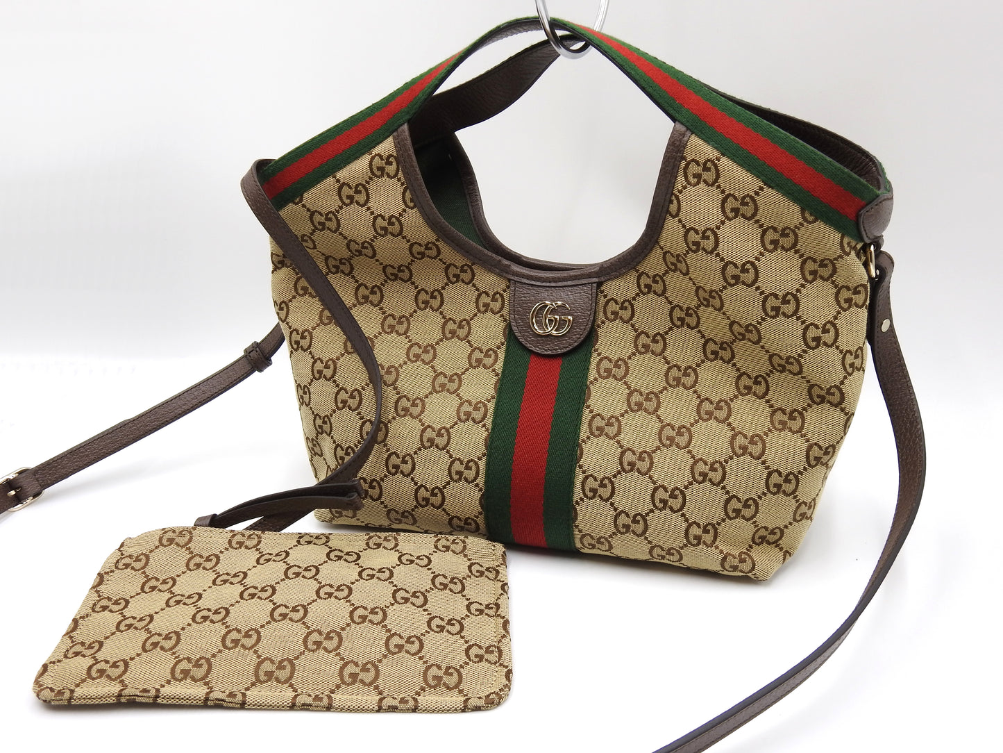GUCCI GG Canvas Giglio Small Hobo Tote Shoulder Bag Beige Brown 860845
