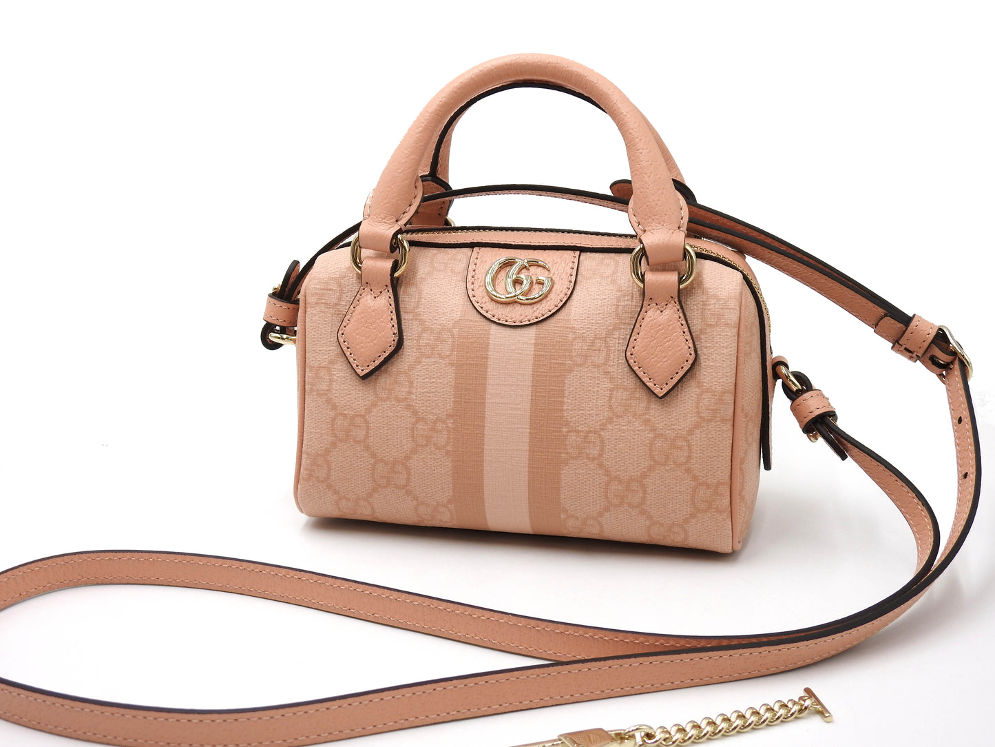 GUCCI GG Ophidia Supreme 2way Shoulder Boston Hand Bag Leather Pink 781490