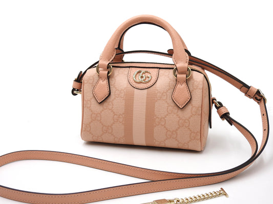 GUCCI GG Ophidia Supreme 2way Shoulder Boston Hand Bag Leather Pink 781490
