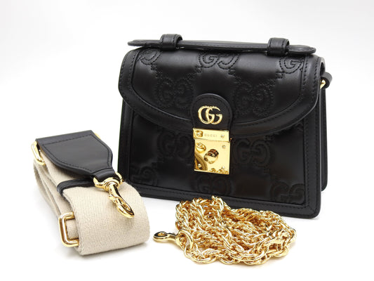 GUCCI GG Matelasse Top Handle 2way Shoulder Bag Leather Black 724499